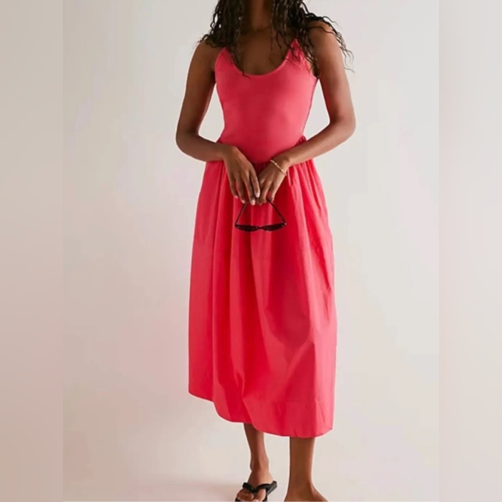 Free People Dylan Midi Dress in Miami Beet NWOT